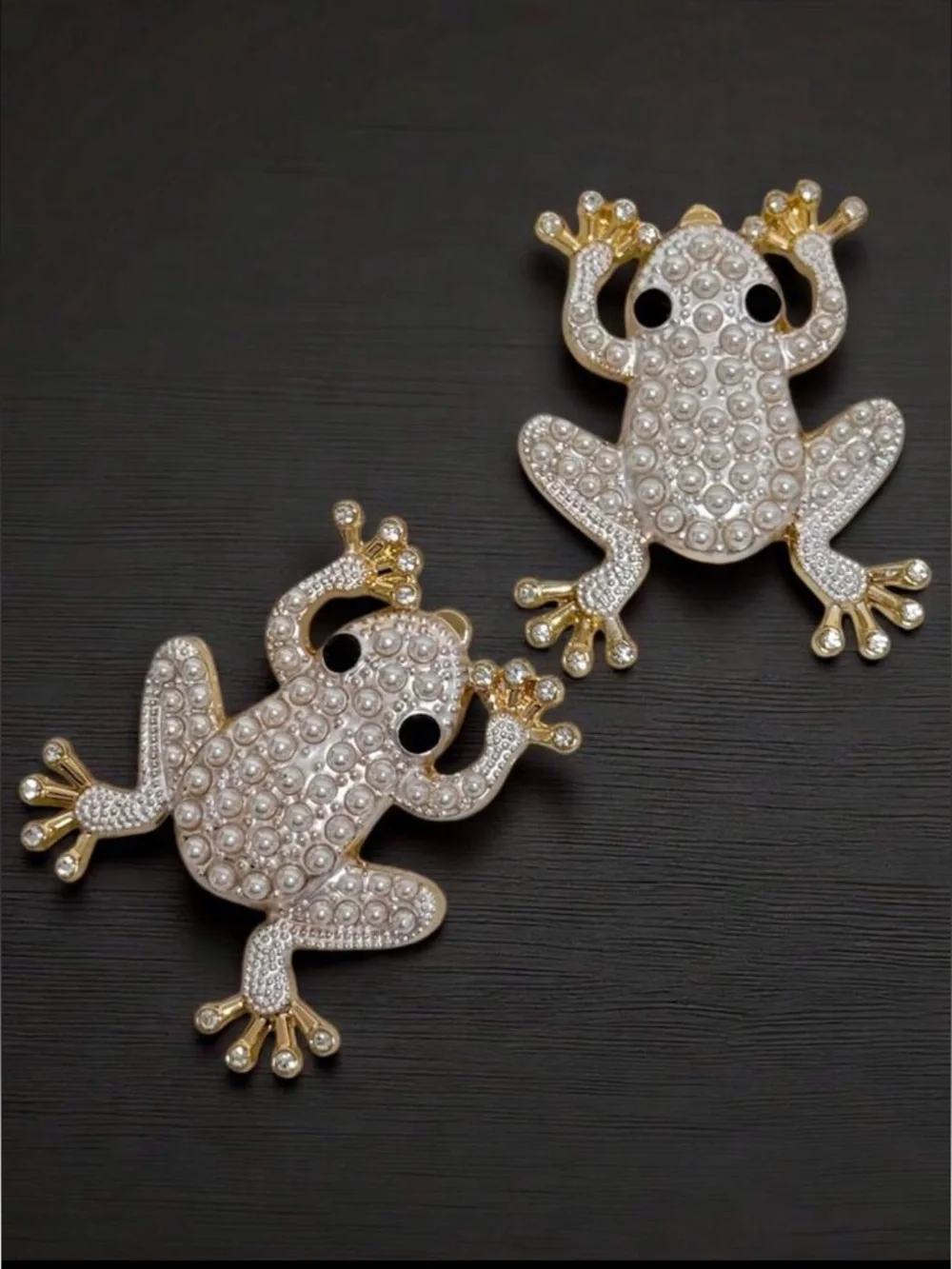 Faux Pearl, Gold Frog‎ Dangle Earrings